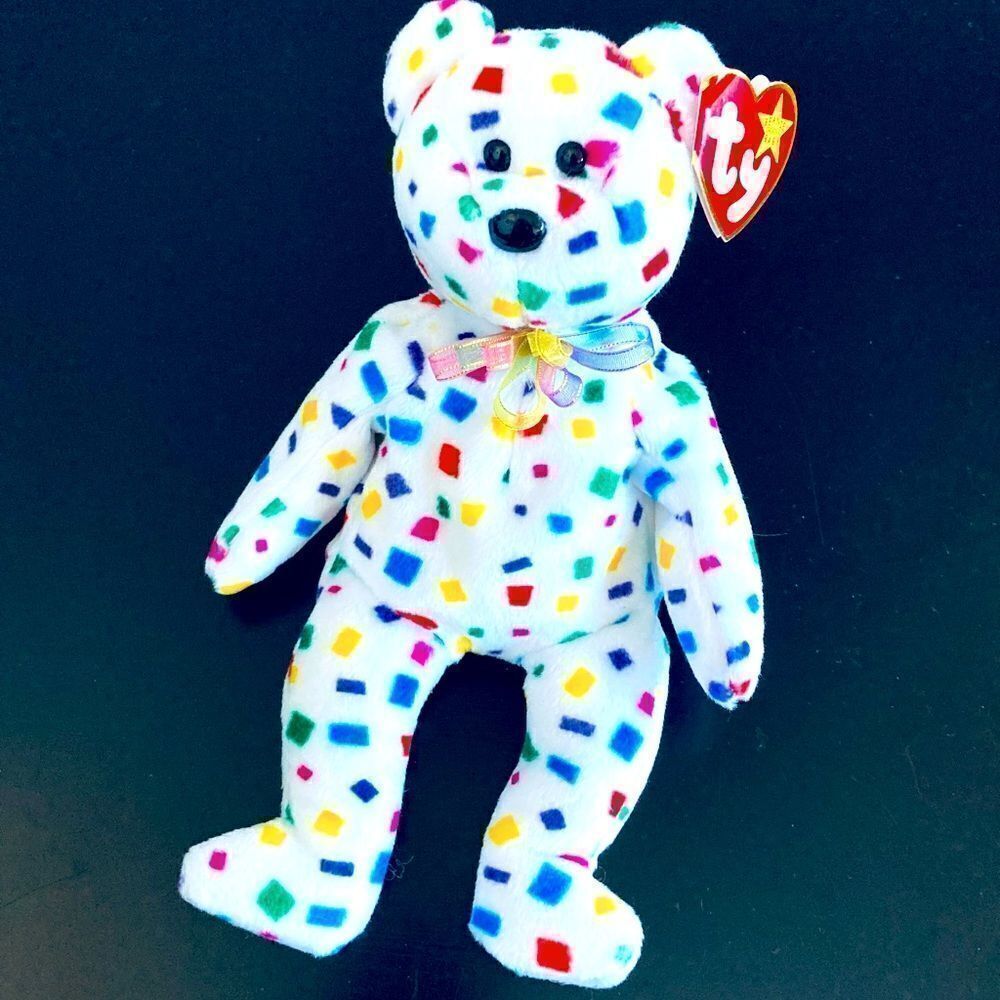 TY Beanie Baby “Ty 2K” Y2K Millennial Rainbow Confetti Bear Plush Toy